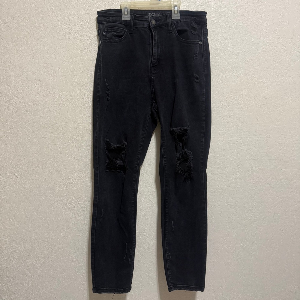 Judy Blue Black Distressed High Rise Boyfriend Jeans JB82161BK Size 9/29‎